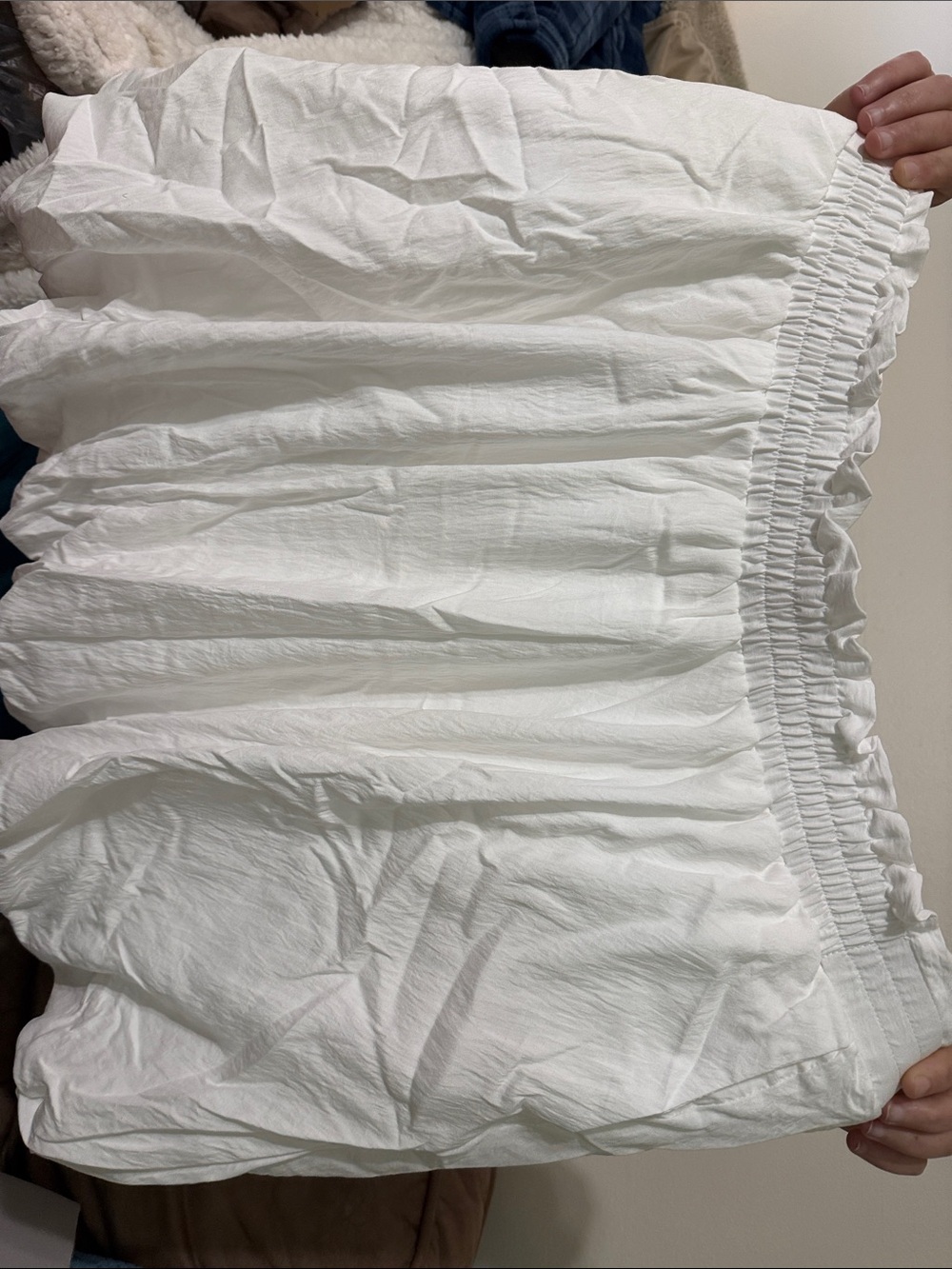 White Elastic-Waist Cotton Skirt